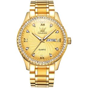 OLEVS Men's Luxury Stainless Steel Watch, Big Face Easy to Read Analog Quartz Watch for Men, Casual Waterproof Luminous Day-Date Wrist Watch