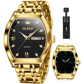 OLEVS Men Watches Square Business Dress Diamond Analog Quartz Date Luxury Watch for Men Casual Stainless Steel Waterproof Luminous Two Tone Wrist Watch