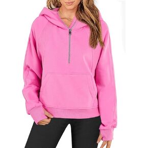 Langwyqu Womens Hooded Sweatshirts Fleece Lined Half Zip Up Cropped Hoodies Casual Long Sleeve Quater Zip Pullover Tops in Saudi Arabia