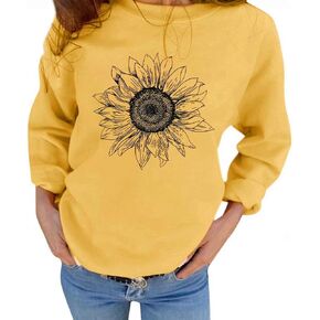 VILOVE Lightweight Sweatshirts Womens Long Sleeve T Shirt Cute Sunflower Print Crewneck Pullover Tee Tops in Saudi Arabia