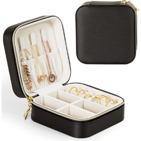 KAMIER Small Jewelry Boxes for Women | Portable Travel Jewelry Case | Pu Leather Jewelry Organizer Box for Earrings, Ring, Necklaces(Beige)