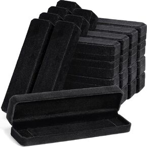 24 Pieces Velvet Bracelet Box Set Long Jewelry Box Necklace Boxes Storage Chain Gift Box Luxury Pendant Display Case for Wedding Engagement Christmas Anniversaries, 8.86 x 2.13 x 1.38 inch (Black)