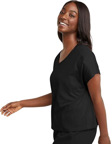 Hanes Women's Originals Twisted Neck T-Shirt, Short-Sleeve Cotton Tee, Boxy Fit in Saudi Arabia