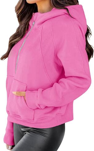 Langwyqu Womens Hooded Sweatshirts Fleece Lined Half Zip Up Cropped Hoodies Casual Long Sleeve Quater Zip Pullover Tops in Saudi Arabia