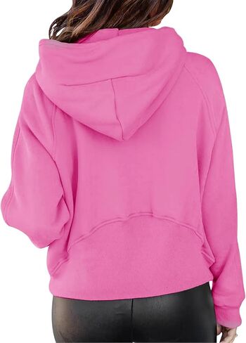 Langwyqu Womens Hooded Sweatshirts Fleece Lined Half Zip Up Cropped Hoodies Casual Long Sleeve Quater Zip Pullover Tops in Saudi Arabia