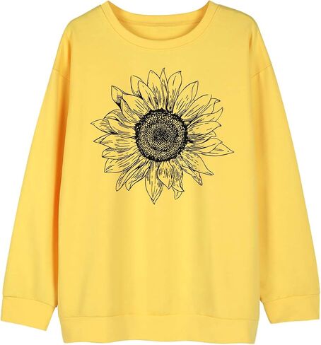 VILOVE Lightweight Sweatshirts Womens Long Sleeve T Shirt Cute Sunflower Print Crewneck Pullover Tee Tops in Saudi Arabia