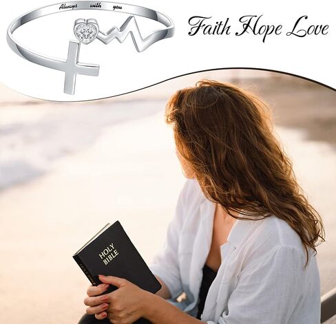 EJALEN S925-Sterling-Silver الإيمان الأمل الحب الأساور - سوار الصليب للنساء قابل للتعديل ملهمة الإيمان على الخوف الإسورة مجوهرات يسوع الهدايا المسيحية للنساء المراهقات الفتيات in Kuwait