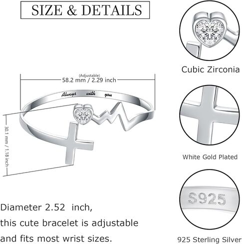 EJALEN S925-Sterling-Silver الإيمان الأمل الحب الأساور - سوار الصليب للنساء قابل للتعديل ملهمة الإيمان على الخوف الإسورة مجوهرات يسوع الهدايا المسيحية للنساء المراهقات الفتيات in Kuwait