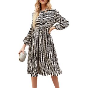 JASAMBAC Womens Wear to Work Dress Long Sleeve Business Casual Flowy Midi Dress with Belt for Wedding Guest Party in Saudi Arabia