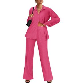 Ekouaer Lounge Set for Women 2 Piece Outfits Button Down Long Sleeve Pajamas Loungewear with Pockets S-XXL in Saudi Arabia