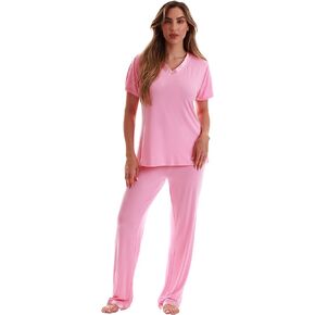#followme Women’s Pajama Pants Set – Ultra Soft PJ Set for Women with Satin V-Neck Trim
