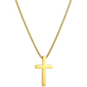XXMAYSTER Cross Necklace for Men - Stainless Steel Silver/Gold Plain Cross Pendant Necklace Simple Jewelry Gifts, 18-24 Inch Box Chain 3mm Width with Gift Box