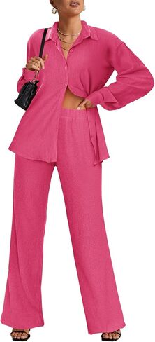 Ekouaer Lounge Set for Women 2 Piece Outfits Button Down Long Sleeve Pajamas Loungewear with Pockets S-XXL in Saudi Arabia