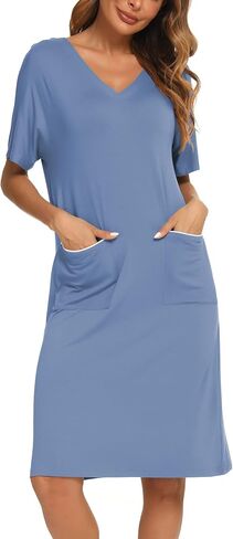 YYA Loose Nightgowns for Women Short Sleeve Sleepwear V Neck Nightshirt with Pockets Soft Pajama Dress S-3XL in Kuwait