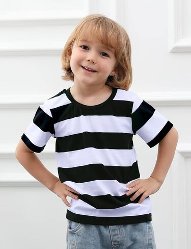 COSLAND Boys and Toddlers' Short Sleeve Striped T-Shirt, Cotton, Kids' Crew Neck Tee, 2T-Large in Kuwait