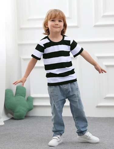 COSLAND Boys and Toddlers' Short Sleeve Striped T-Shirt, Cotton, Kids' Crew Neck Tee, 2T-Large in Kuwait