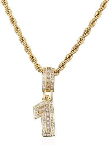 Wisbal Number Pendant Brass Gold Plated 0~9 lucky Number Necklace for Men and Women - Number 0-9 Pendant 24 inch Chain in Kuwait