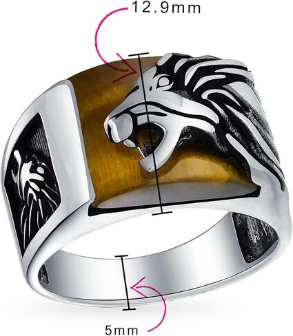 Men's Gemstone Large Roaring Black Onyx Brown Tiger Eye Lion Head Ring For Men Solid Oxidized .925 Sterling Silver Handmade In Turkey in Saudi Arabia