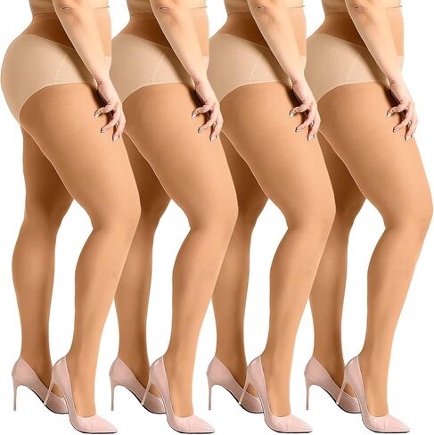 جوارب طويلة نسائية من Yilanmy مكونة من 4 أزواج بمقاس كبير، جوارب طويلة ناعمة شفافة مقاس 20 دينيير، جوارب كوين من النايلون in Kuwait