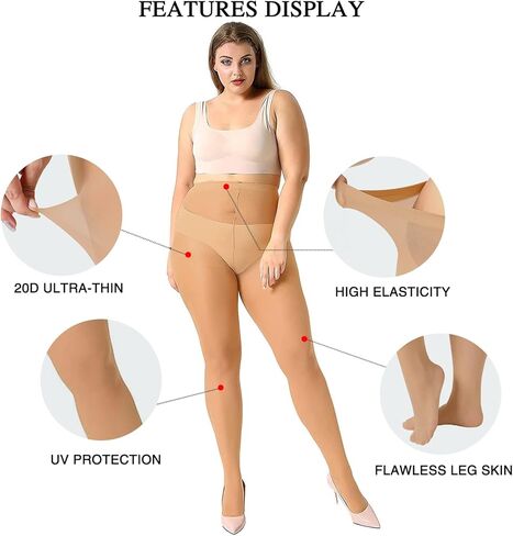 جوارب طويلة نسائية من Yilanmy مكونة من 4 أزواج بمقاس كبير، جوارب طويلة ناعمة شفافة مقاس 20 دينيير، جوارب كوين من النايلون in Kuwait