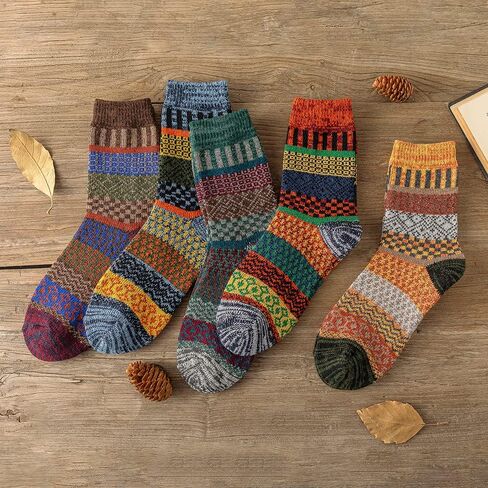 TAXCAIX 5 Pack Winter Socks For Women Knitted Socks Thick Warm Soft ouple Socks Free Size 6-11 in Kuwait