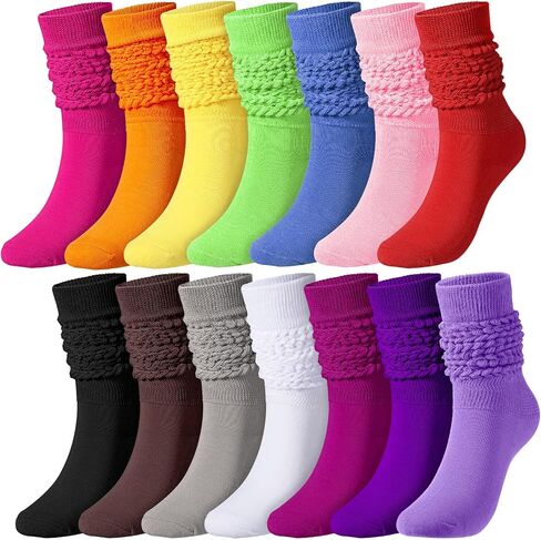 14 Pairs Scrunch Socks for Women Colorful Slouchy Socks 80s Neon Women's Extra Long Heavy Slouch Socks Girls Elastic Soft Long Slouch Stacked Boot Socks Size 9-11 in Kuwait