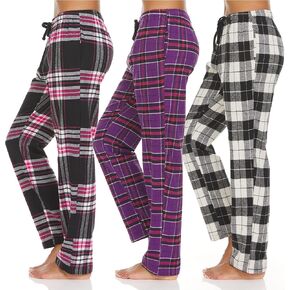 Pajama Pants for Women - 3 Pack Pajama Bottoms - Cotton Blend Flannel Plaid Lounge Pants, Comfortable PJ Pants