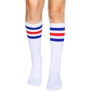 جوارب Henwarry Over the Calf Tube Socks الكلاسيكية ذات الخطوط الثلاثية القطنية الرياضية للرجال والنساء in Kuwait