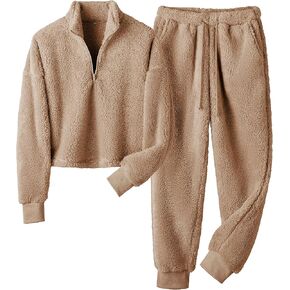 Lianlive Women's Fluffy Pajamas Set Warm Plush 2 Piece Pjs Set for Women Winter Fleece Sleepwear Lounge Sets