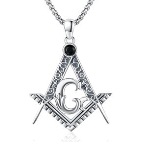 TRISHULA 925 Sterling Silver Masonic Necklace Viking Masonic Pendant Freemason Necklace for Men Masonic Symbol Jewelry Gift for Birthday