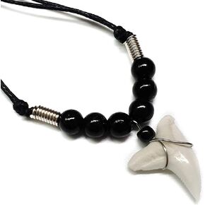 Swimmi Genuine Mako Shark Tooth Necklace for Men Women Boy Girl with Seed Beads and Adjustable Waxed Cord Handmade Jewelry AA213 in Saudi Arabia