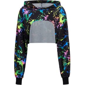 Verdusa Women's Graphic Asymmetrical Long Sleeve Crop Hoodie Sweatshirt Top in Saudi Arabia