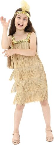 Leadtex Girl's 20s Flapper Dresses Costume Dress Childrens Party Fringed Dresses with Feather Headband,Size S,M,L,XL in Saudi Arabia