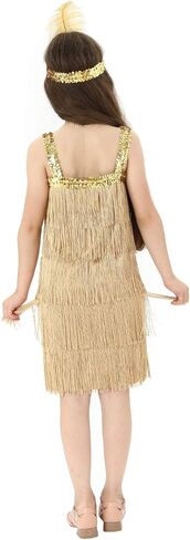 Leadtex Girl's 20s Flapper Dresses Costume Dress Childrens Party Fringed Dresses with Feather Headband,Size S,M,L,XL in Saudi Arabia