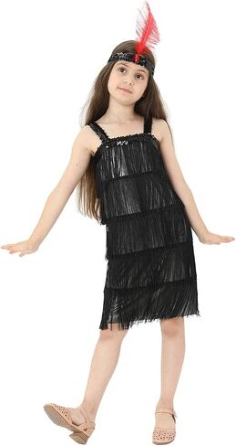Leadtex Girl's 20s Flapper Dresses Costume Dress Childrens Party Fringed Dresses with Feather Headband,Size S,M,L,XL in Saudi Arabia