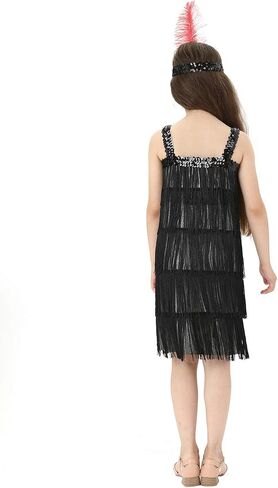 Leadtex Girl's 20s Flapper Dresses Costume Dress Childrens Party Fringed Dresses with Feather Headband,Size S,M,L,XL in Saudi Arabia