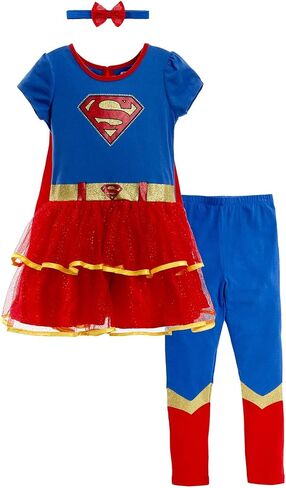 وارنر بروس دوري العدالة Supergirl باتجيرل فستان مُصمم حسب الطلب طماق الرأس وعصابة الرأس 4 قطعة مجموعة من حديثي الولادة إلى طفل كبير in Saudi Arabia