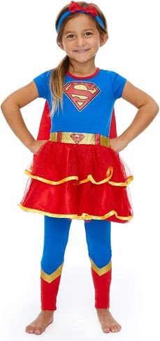 وارنر بروس دوري العدالة Supergirl باتجيرل فستان مُصمم حسب الطلب طماق الرأس وعصابة الرأس 4 قطعة مجموعة من حديثي الولادة إلى طفل كبير in Saudi Arabia