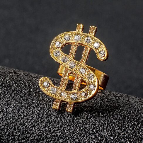 Long tiantian 90s Necklace Rings Set 80s Outfit for Women Hip Hop Party Gold 80s/ 90s Rapper Accessories Dollar Sign Necklace Rings Set in Kuwait