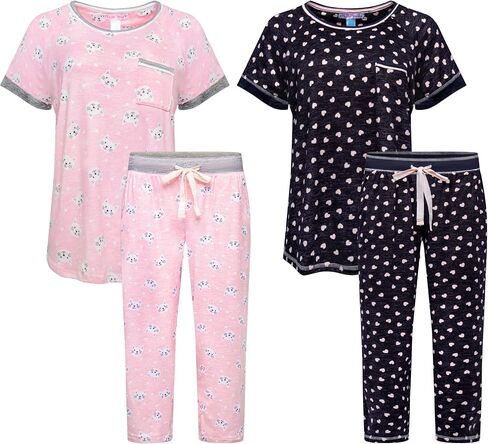 2 Pack: Pillow Talk by René Rofé Sleepwear Women's Butter Soft Lightweight Value Pack Tee and Capri Cozy Lounge Set in Saudi Arabia