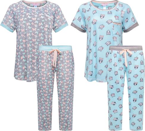 2 Pack: Pillow Talk by René Rofé Sleepwear Women's Butter Soft Lightweight Value Pack Tee and Capri Cozy Lounge Set in Saudi Arabia