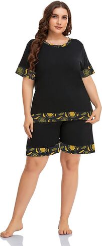 ZERDOCEAN Women's Plus Size Soft Sleepwear Pajamas Set Short Sleeve Tops with Shorts Nightwear Pj Lounge Sets in Kuwait