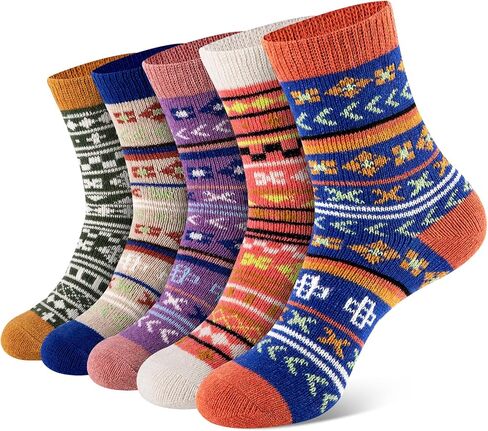 eallco Wool Socks Women Winter Warm Socks Thermal Thick Cozy Crew Socks for Womens Gifts 5 Pairs in Saudi Arabia