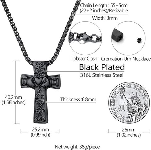 Richsteel Urn Necklaces for Ashes for Women Men Cremation Pendant Necklace for Ashes Dog/Cross Stainless Steel Memorial Jewelry in Kuwait