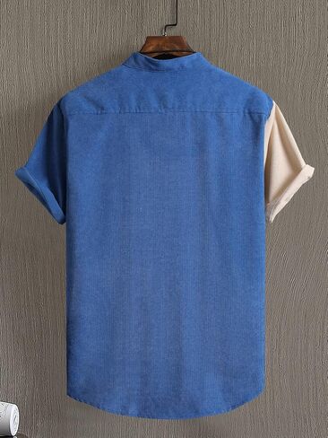 Floerns Men's Corduroy Color Block Shirt Tops Short Sleeve Button Front Shirts in Saudi Arabia