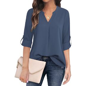 Timeson Women's Casual Chiffon V Neck 3/4 Sleeve Blouse Tops