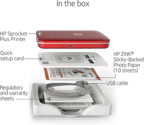 طابعة الصور الفورية HP Sprocket 3x4 - طباعة صور مقاس 3.5x4.25 بوصة لاسلكيًا على ورق Zink من أجهزة iOS وAndroid in Kuwait