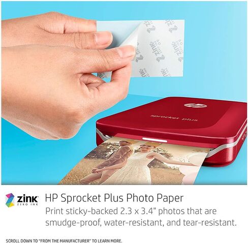 طابعة الصور الفورية HP Sprocket 3x4 - طباعة صور مقاس 3.5x4.25 بوصة لاسلكيًا على ورق Zink من أجهزة iOS وAndroid in Kuwait