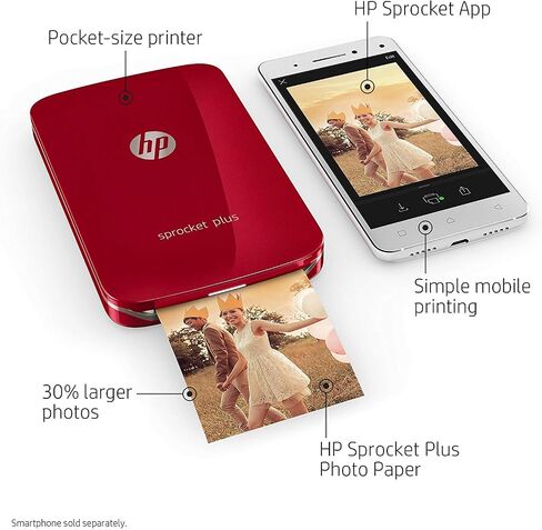 طابعة الصور الفورية HP Sprocket 3x4 - طباعة صور مقاس 3.5x4.25 بوصة لاسلكيًا على ورق Zink من أجهزة iOS وAndroid in Kuwait