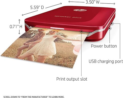 طابعة الصور الفورية HP Sprocket 3x4 - طباعة صور مقاس 3.5x4.25 بوصة لاسلكيًا على ورق Zink من أجهزة iOS وAndroid in Kuwait